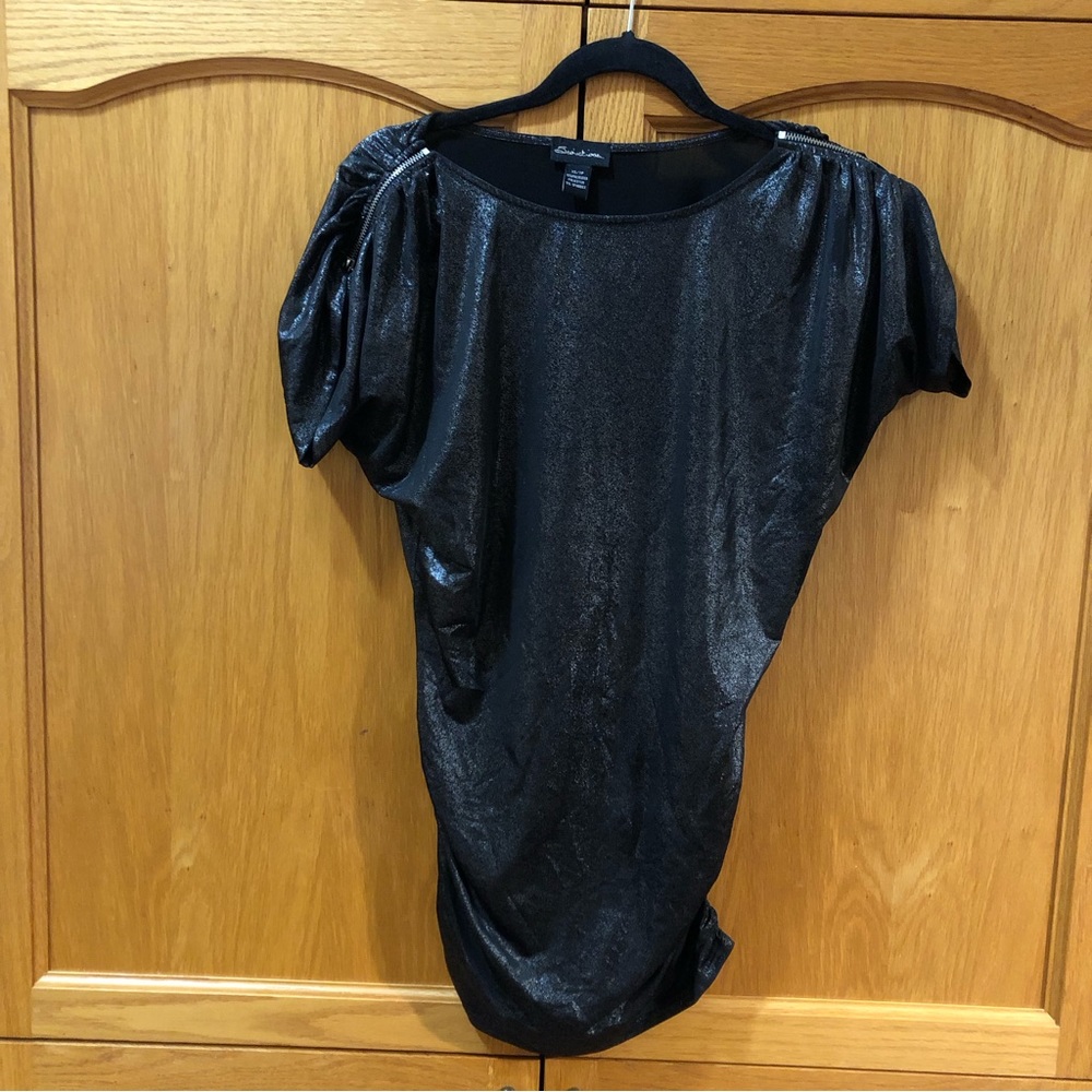 Express Shimmery Black Short Sleeve Tunic